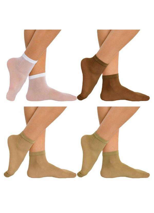 Selene - Kit 4 pares de Meias Soquete Selene Fio 15 Feminina Branco