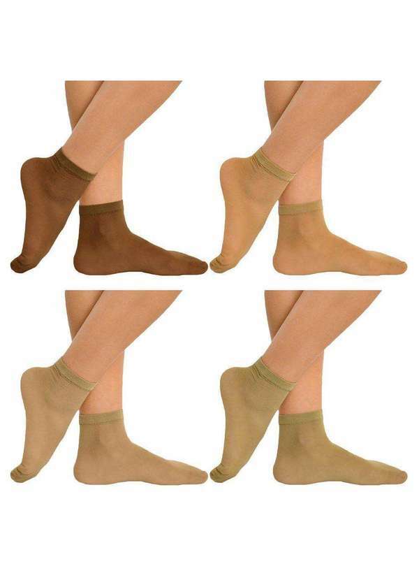 Selene - Kit 4 pares de Meias Soquete Selene Fio 15 Feminina Marrom