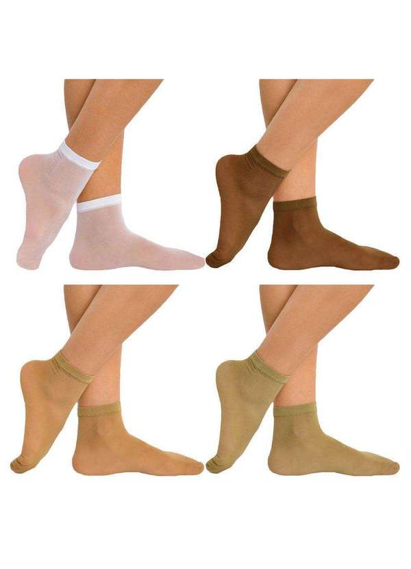 Selene - Kit 4 pares de Meias Soquete Selene Fio 15 Feminina Marrom