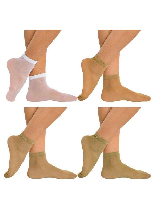 Selene - Kit 4 pares de Meias Soquete Selene Fio 15 Feminina Marrom
