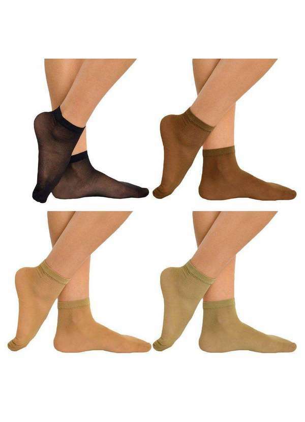Selene - Kit 4 pares de Meias Soquete Selene Fio 15 Feminina Marrom