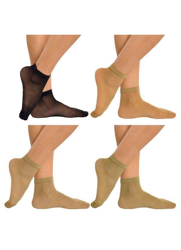 Selene - Kit 4 pares de Meias Soquete Selene Fio 15 Feminina Marrom