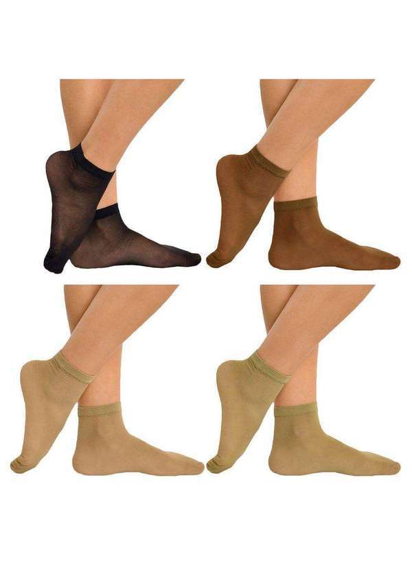Selene - Kit 4 pares de Meias Soquete Selene Fio 15 Feminina Preto