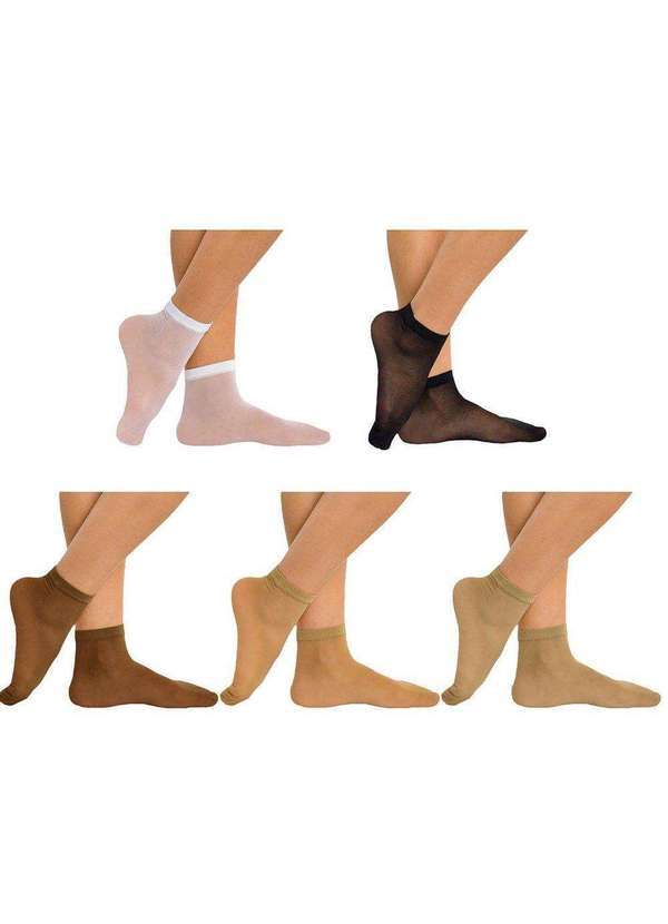 Selene - Kit 5 pares de Meias Soquete Selene Fio 15 Feminina Branco