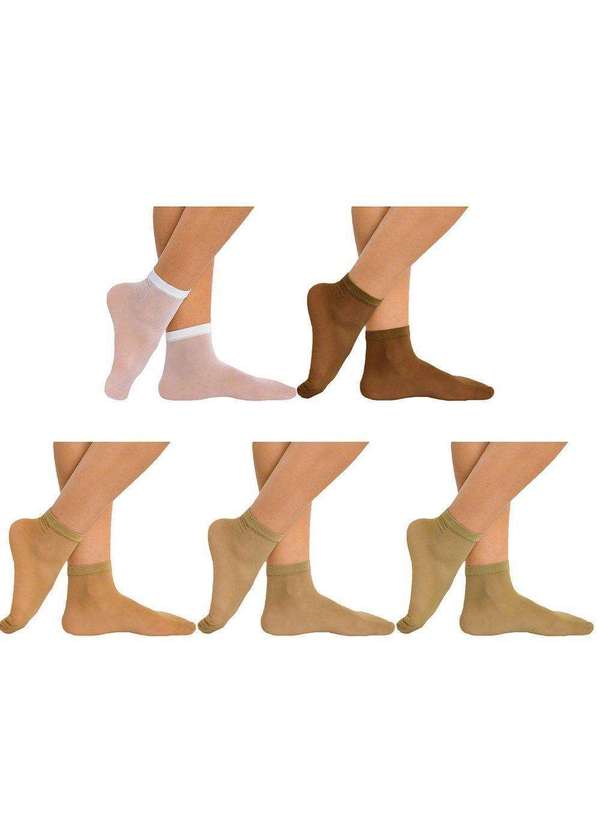 Selene - Kit 5 pares de Meias Soquete Selene Fio 15 Feminina Marrom