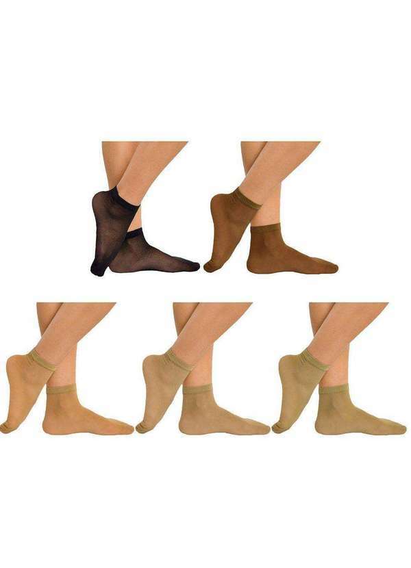 Selene - Kit 5 pares de Meias Soquete Selene Fio 15 Feminina Marrom