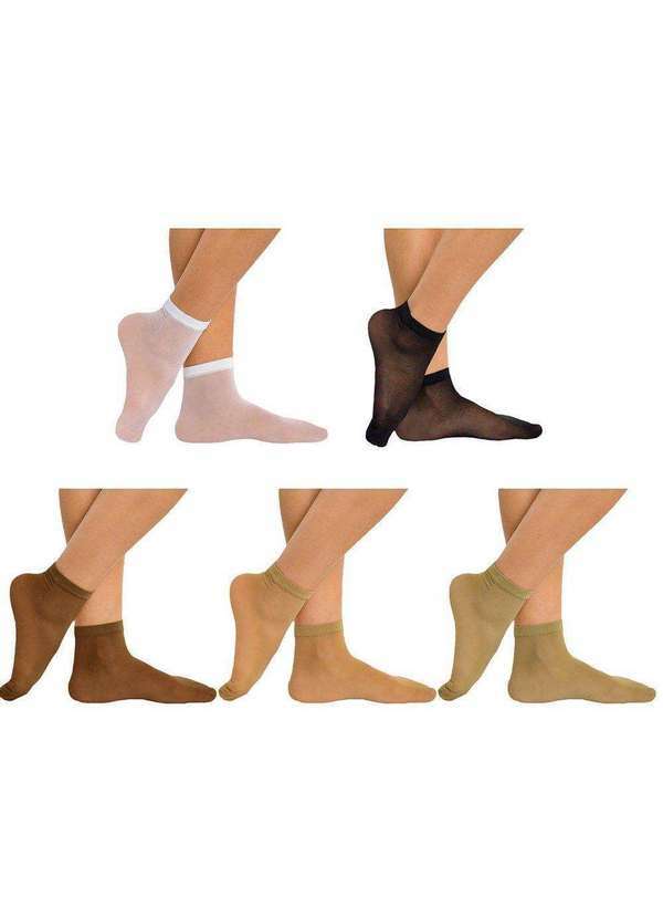 Selene - Kit 5 pares de Meias Soquete Selene Fio 15 Feminina Preto