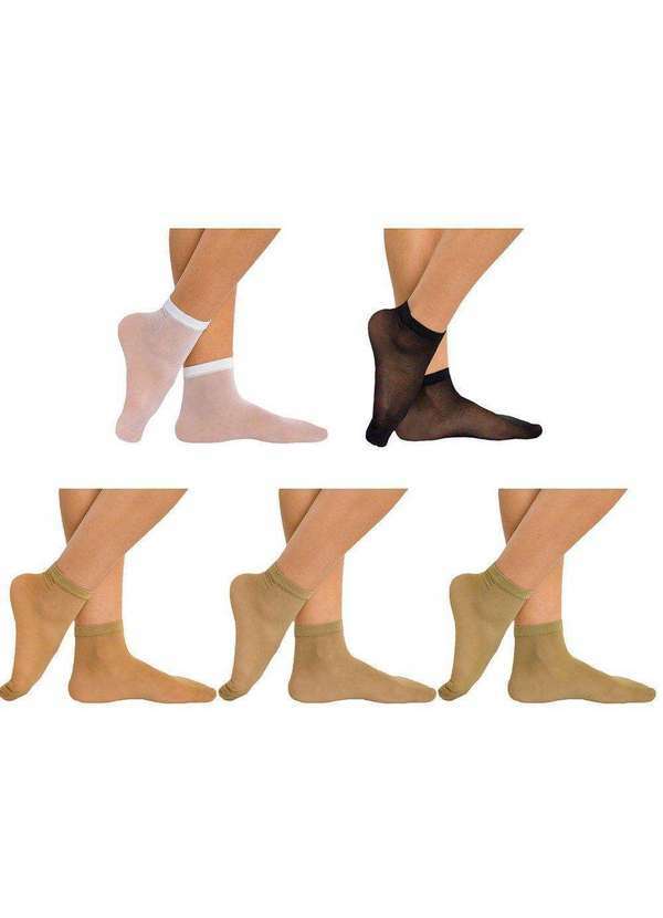 Selene - Kit 5 pares de Meias Soquete Selene Fio 15 Feminina Preto