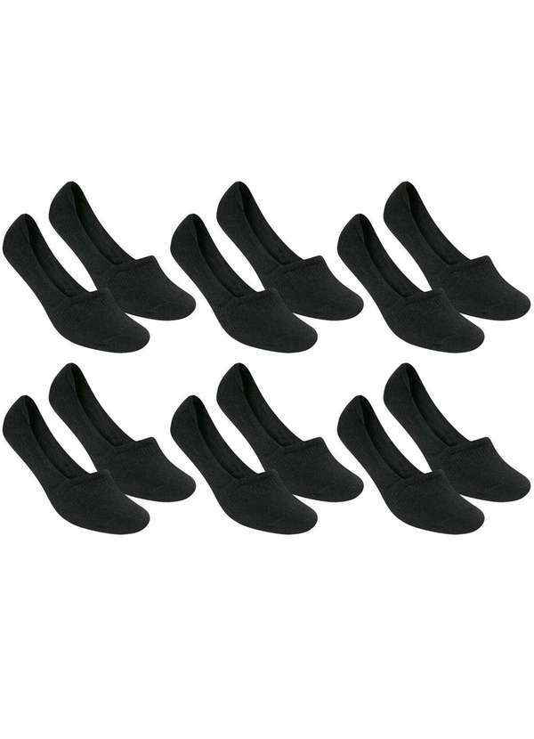 Selene - Kit 6 pares de Meia Selene Sapatilha Invisível Feminino - Preto Preto