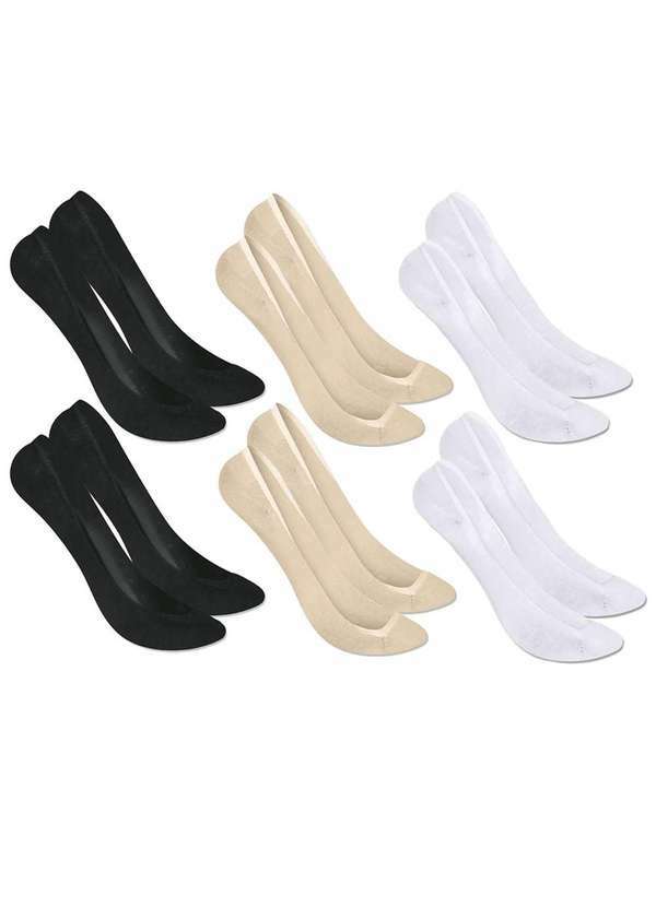 Selene - Kit 6 pares de Meia Selene Sapatilha Super Invisível Feminina Branco