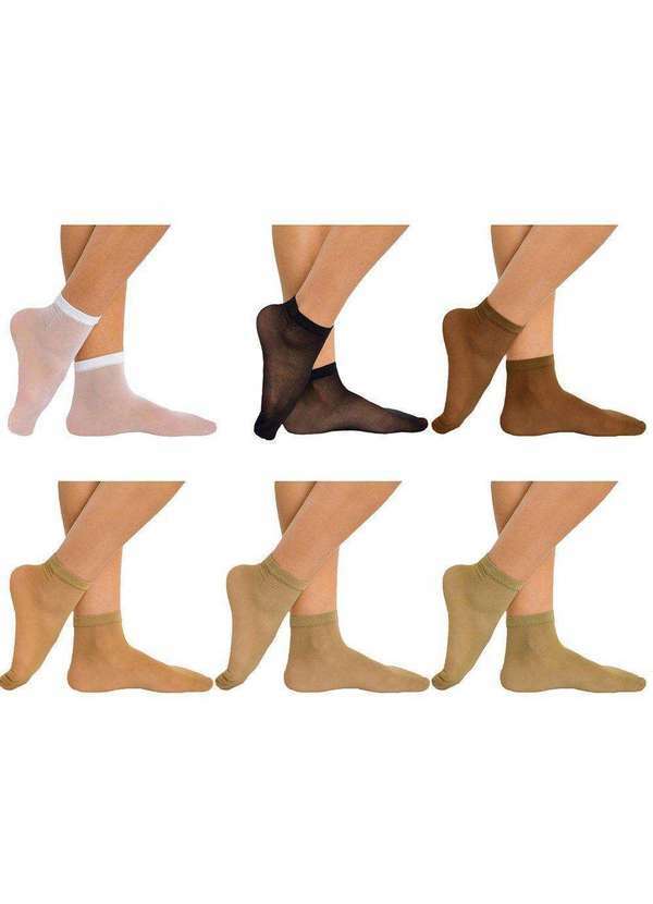Selene - Kit 6 pares de Meias Soquete Selene Fio 15 Feminina Branco