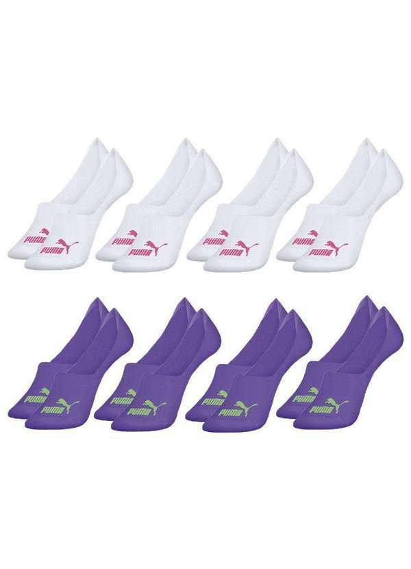 Puma - Kit 8 pares de Meias Puma Sapatilha Invisível Feminina Branco