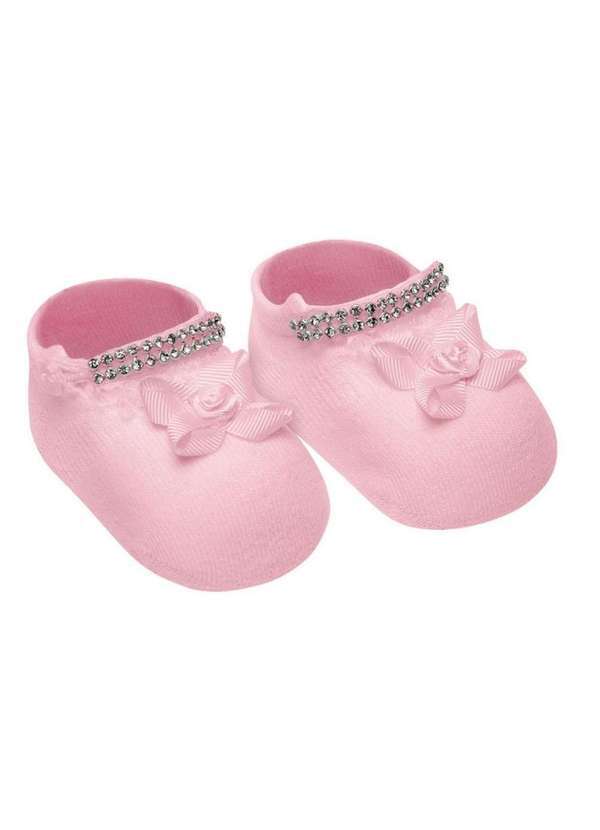 Selene - Meia Sapatinho Selene com Apliques Recém-Nascido - Rosa Rosa