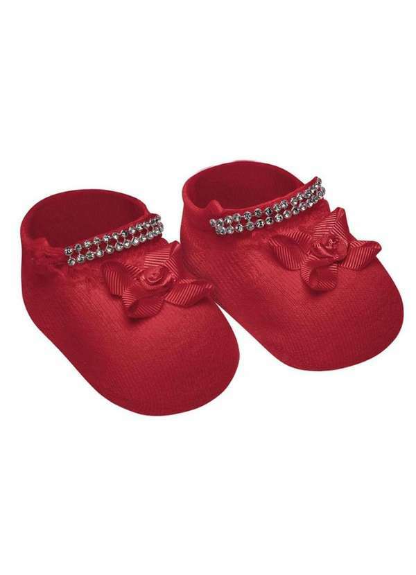 Selene - Meia Sapatinho Selene com Apliques Recém-Nascido - Vermelho Vermelho