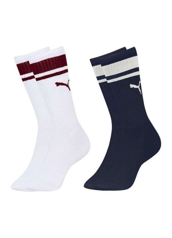 Puma - Kit 2 pares de Meias Puma Cano Longo Esportiva Masculina Azul