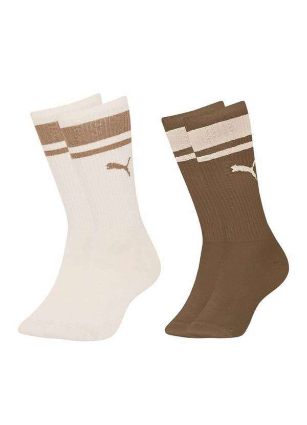 Puma - Kit 2 pares de Meias Puma Cano Longo Esportiva Masculina Marrom