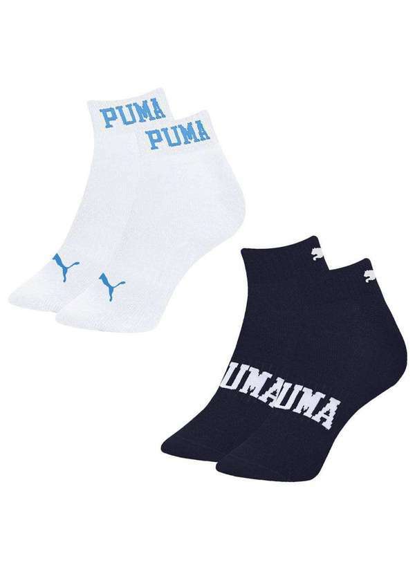 Puma - Kit 2 pares de Meias Puma Esportiva Masculina Branco
