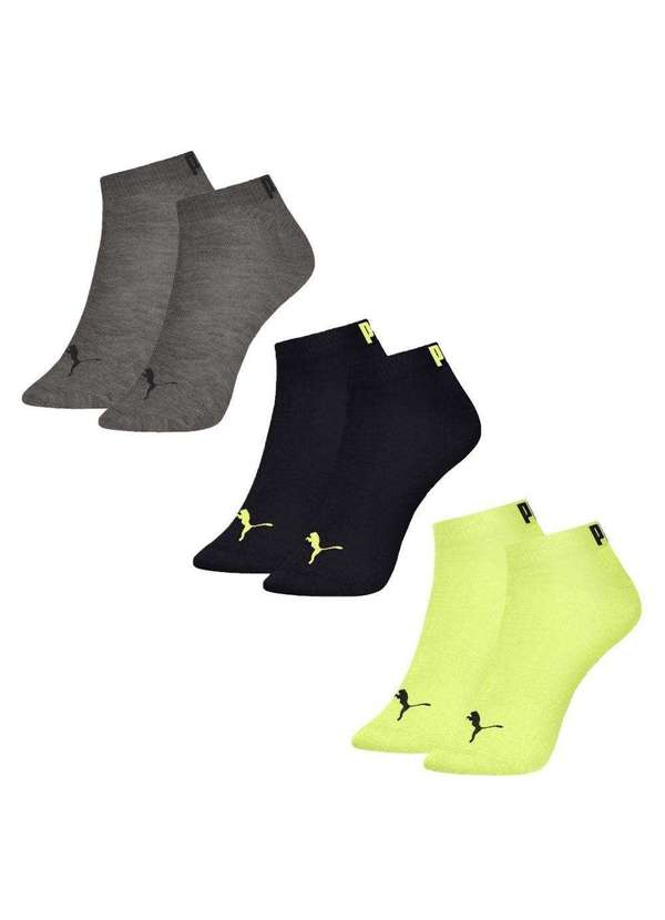 Puma - Kit 3 pares de Meia Puma Logo Masculina Cinza