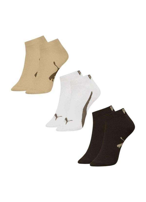 Puma - Kit 3 pares de Meia Puma Logo Masculina Marrom