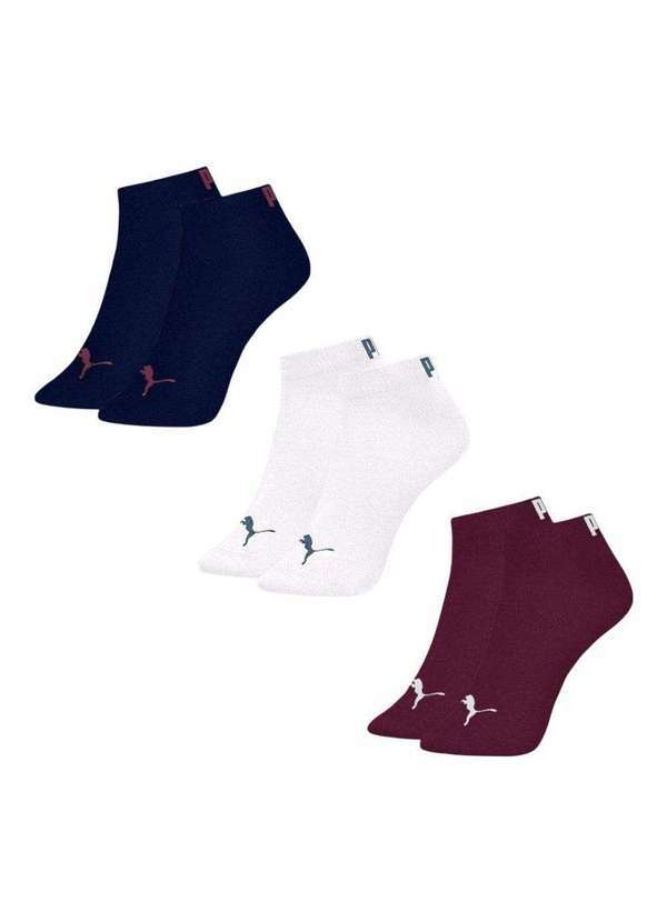Puma - Kit 3 pares de Meia Puma Logo Masculina Azul