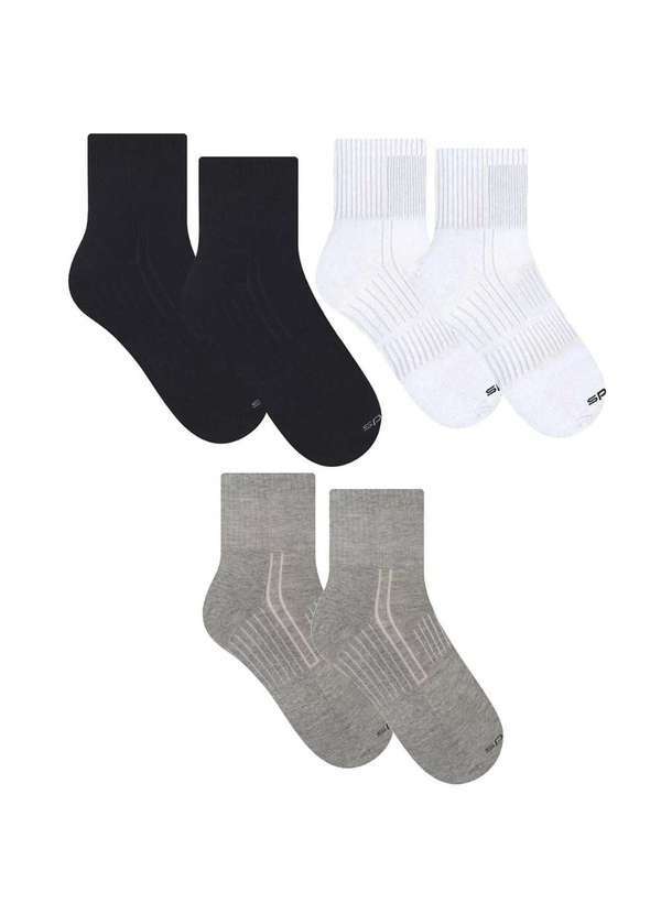 Selene - Kit 3 pares de Meia Selene Esportiva Cano Curto Masculina Preto