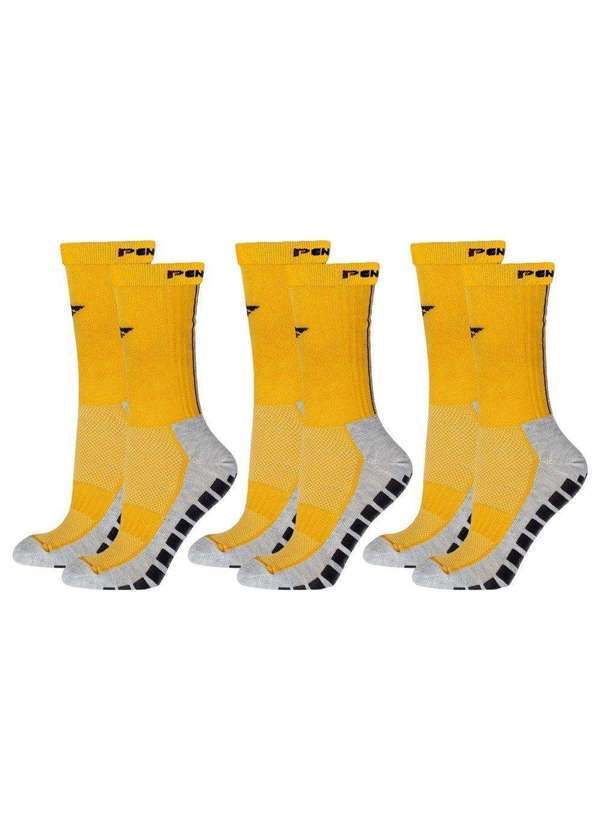 Penalty - Kit 3 pares de Meias Penalty Grip Masculina Amarelo