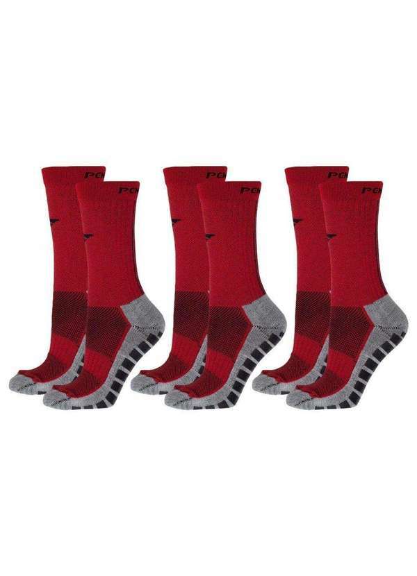 Penalty - Kit 3 pares de Meias Penalty Grip Masculina Vermelho