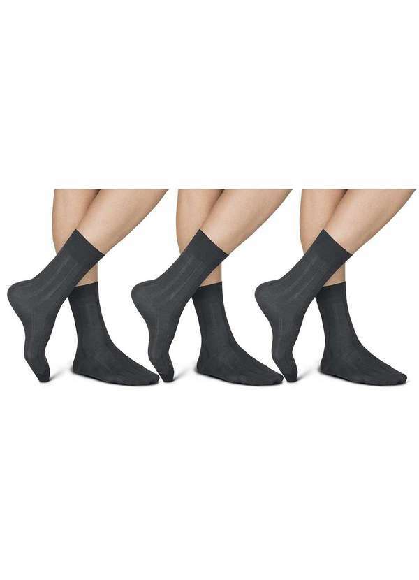 Selene - Kit 3 pares de Meias Social Selene Fio Escócia Premium Masculino Cinza