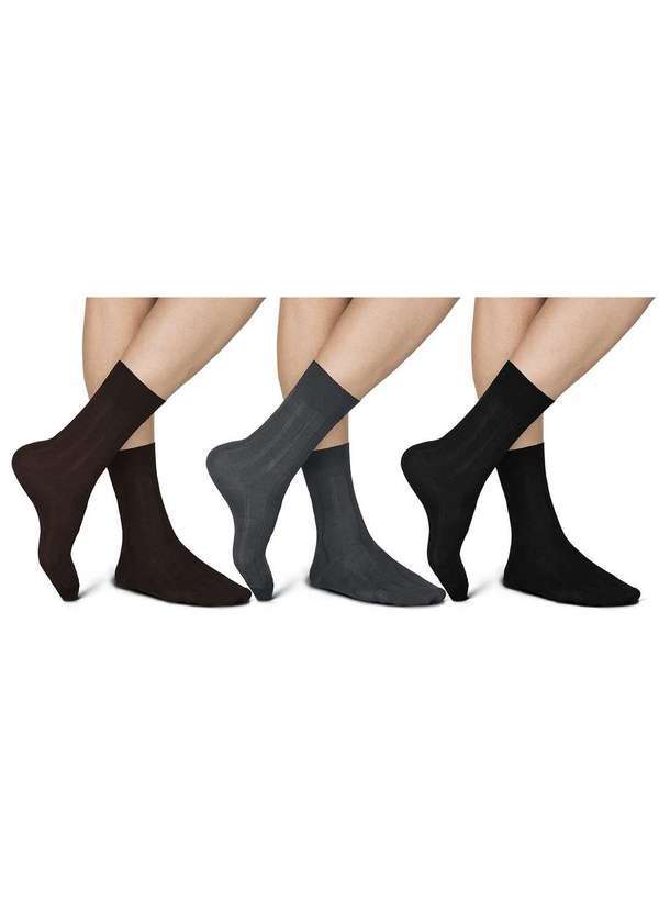Selene - Kit 3 pares de Meias Social Selene Fio Escócia Premium Masculino Preto
