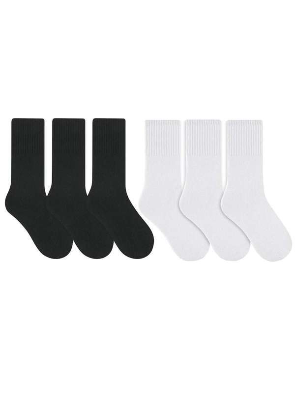 Selene - Kit 6 pares de Meia Selene Esportiva Cano Longo Masculina Preto