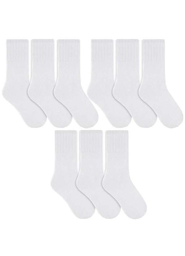 Selene - Kit 9 pares de Meia Selene Esportiva Cano Longo Masculina Branco