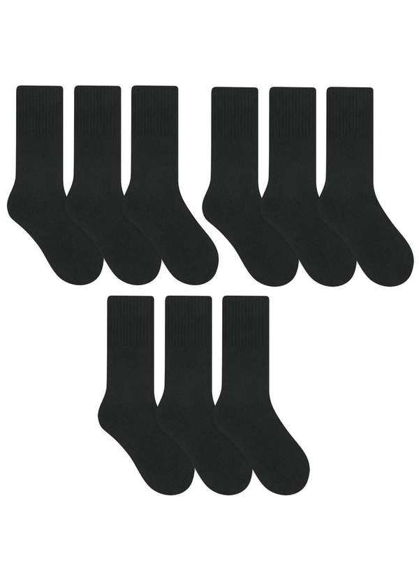 Selene - Kit 9 pares de Meia Selene Esportiva Cano Longo Masculina - Preto Preto