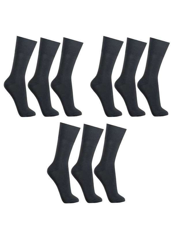 Selene - Kit 9 pares de Meia Selene Social Clássica Masculino Preto