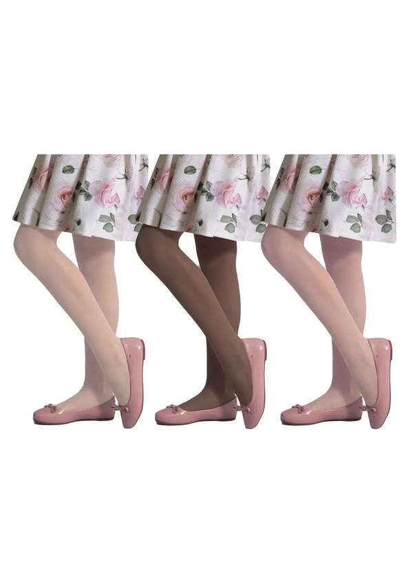 Selene - Kit 3 Meias-Calças Selene Básica Fio 20 Infantil Branco