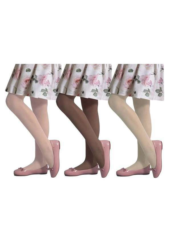 Selene - Kit 3 Meias-Calças Selene Básica Fio 20 Infantil Preto