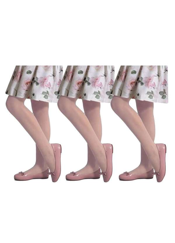 Selene - Kit 3 Meias-Calças Selene Básica Fio 20 Infantil Rosa