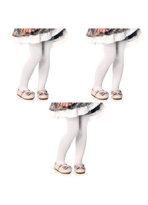 Selene - Kit 3 Meias-Calças Selene Canelada Infantil Branco