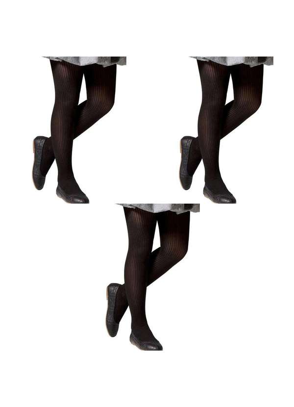 Selene - Kit 3 Meias-Calças Selene Canelada Infantil Preto