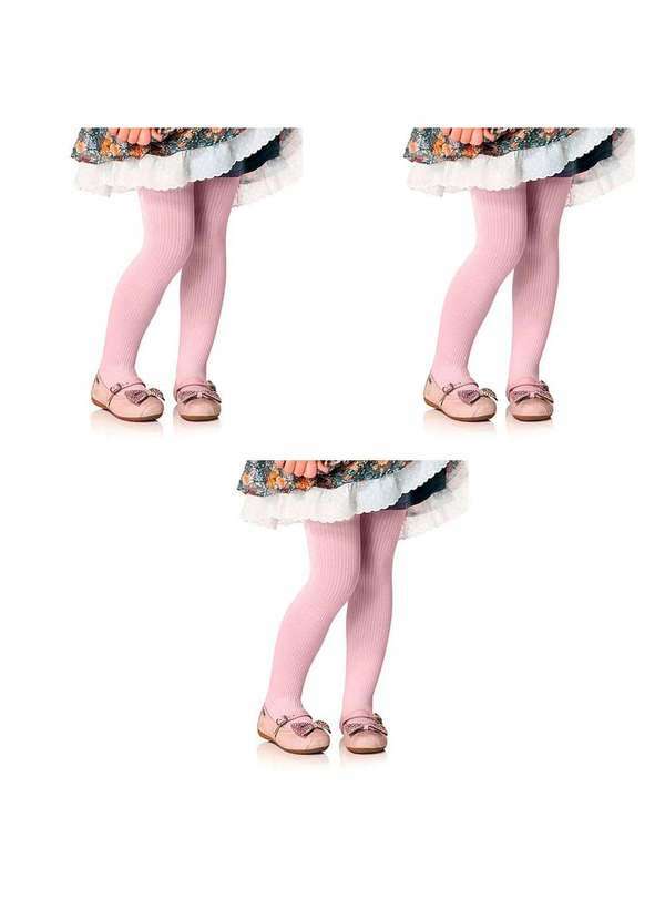 Selene - Kit 3 Meias-Calças Selene Canelada Infantil Rosa