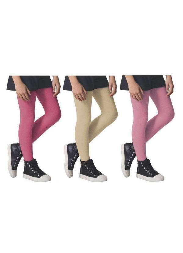 Selene - Kit 3 Meias Calças Selene Inverno Fio 80 Infantil Rosa