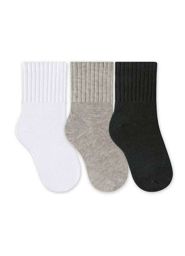 Selene - Kit 3 pares de Meias Selene Lisa Meninos Infantil Branco