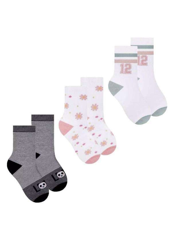 Selene - Kit 3 pares de Meias Selene Soquete Cano Médio Infantil Branco
