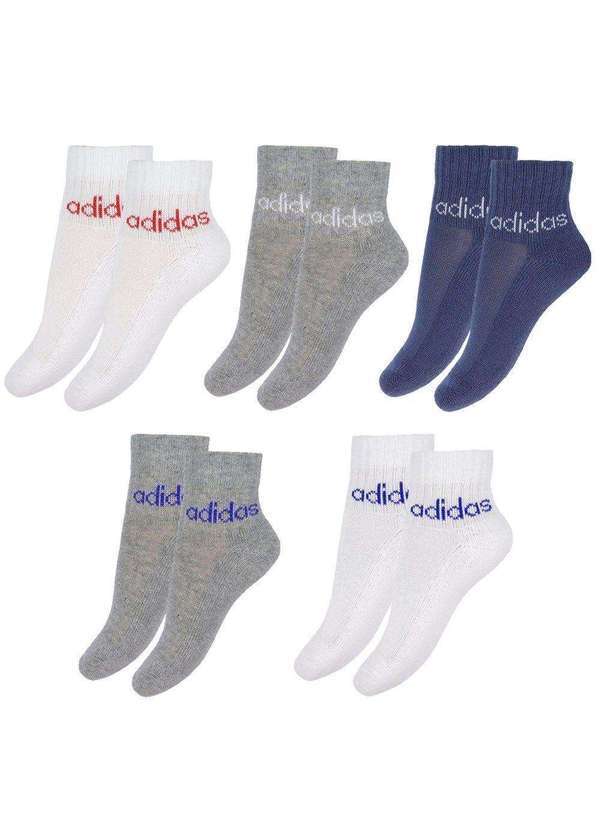 Adidas - Kit 5 pares de Meias Adidas Linear Infantil Branco
