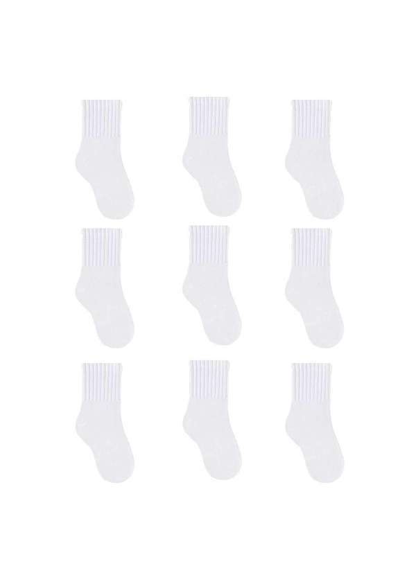 Selene - Kit 9 pares de Meias Selene Lisa Juvenil Branco