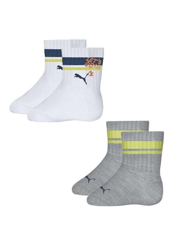 Puma - Kit 2 pares de Meias Puma Cano Longo Infantil Branco