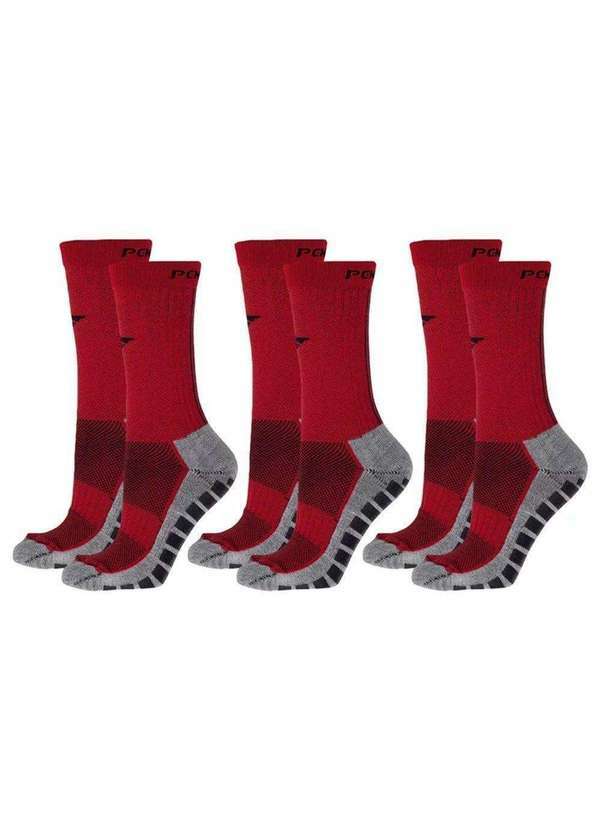 Penalty - Kit 3 pares de Meias 3/4 Penalty Grip Juvenil Vermelho