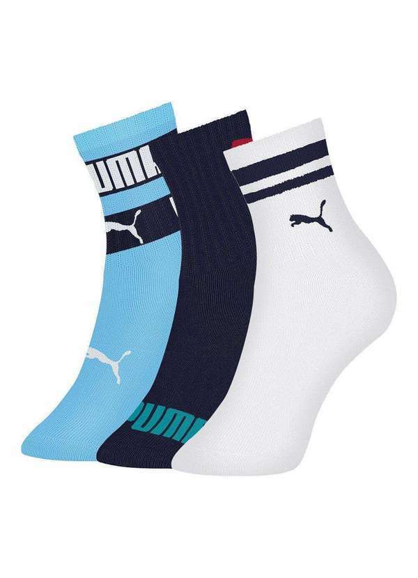 Puma - Kit 3 pares de Meias Puma Cano Longo Infantil Azul