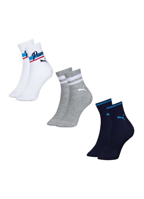 Puma - Kit 3 pares de Meias Puma Cano Longo Infantil Azul