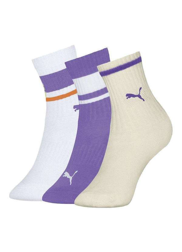 Puma - Kit 3 pares de Meias Puma Cano Longo Infantil Roxo