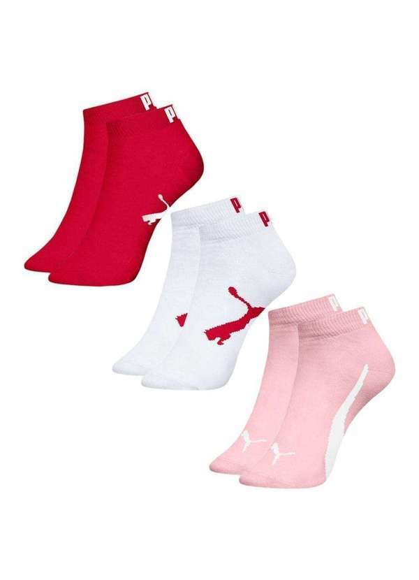 Puma - Kit 3 pares de Meias Puma Sapatilha Infantil Vermelho